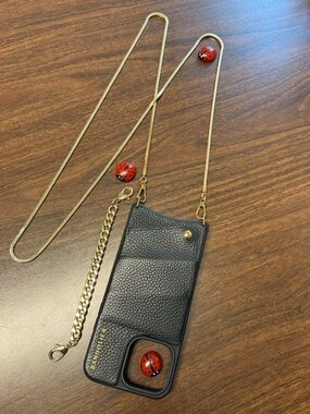 Bandolier Emma Black Pebble Leather Case with Wristlet & Crossbody 14 ProMax.